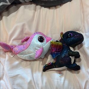Ty Pink and Black Plush Dolphin and Dragon Toy Set